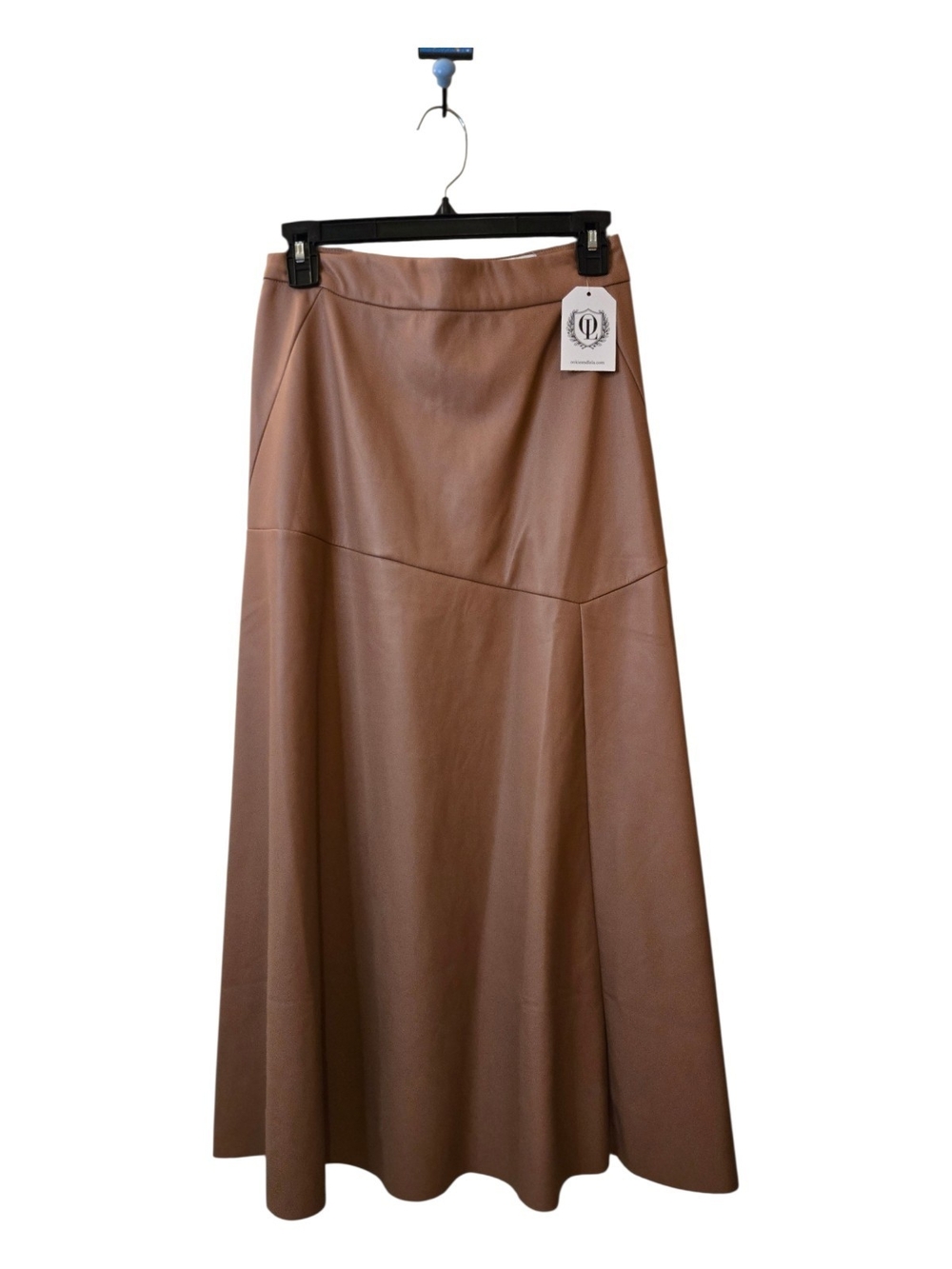 Ookie & Lala Supersoft Faux Leather Geo Seam Maxi Skirt Caramel Brown Size S New